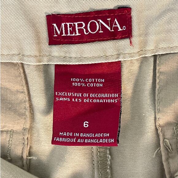 Merona Womens Khaki‎ Shorts with Black Side Stripe Size 6 3.5" inseam Pre-owned - Picture 3 of 9